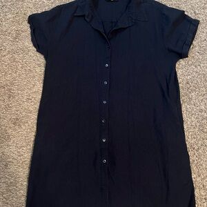 Tahari Midnight Blue Shirt Dress Linen Blend Size 8